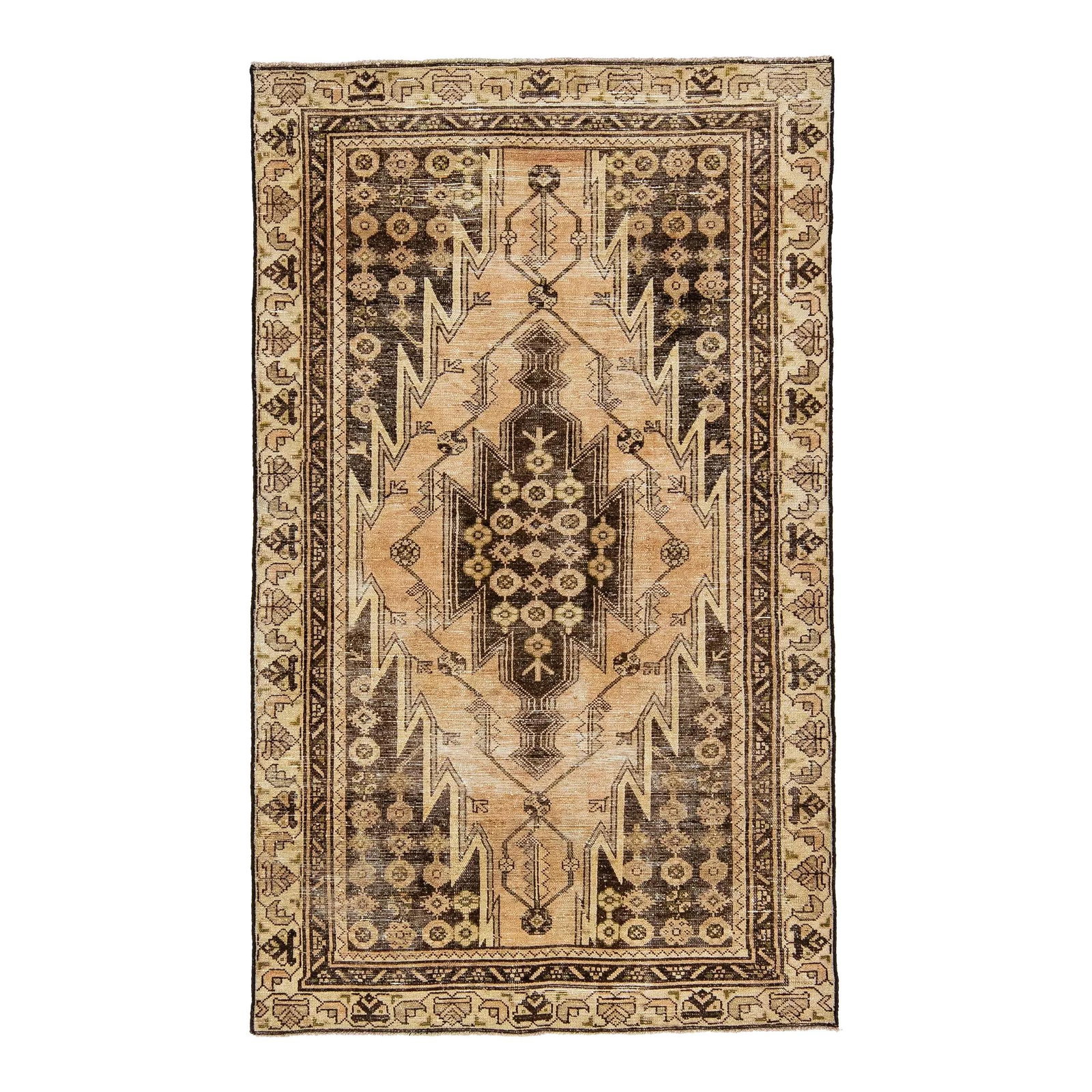 1960s Vintage Persian Wool Rug 3'9 x 6'3 Tan Medallion Design: 1960s Vintage Persian Wool Rug 3'9 x 6'3 Tan Medallion Design Elevate your space with this stunning 1960s Vintage Medallion Persian Rug. Hand-knotted from high-quality wool, this rug features a warm t