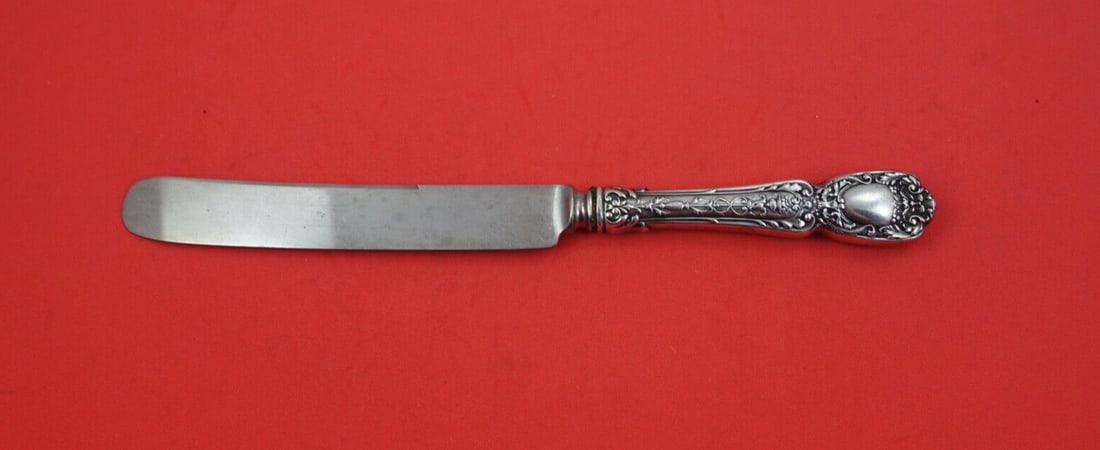 Gorham Florentine Sterling Silver Dinner Knife 9 3/4" Blunt Blade: Gorham Florentine Sterling Silver Dinner Knife 9 3/4" Blunt Blade This exquisite dinner knife is part of the Florentine pattern by Gorham, crafted from high-quality sterling silver. The knife features