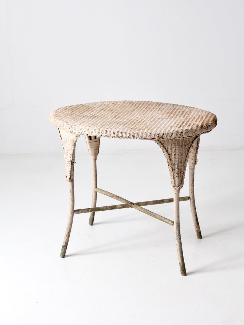 Oval Cream Painted Wicker Side Table 30 Inch High (1 of 12)