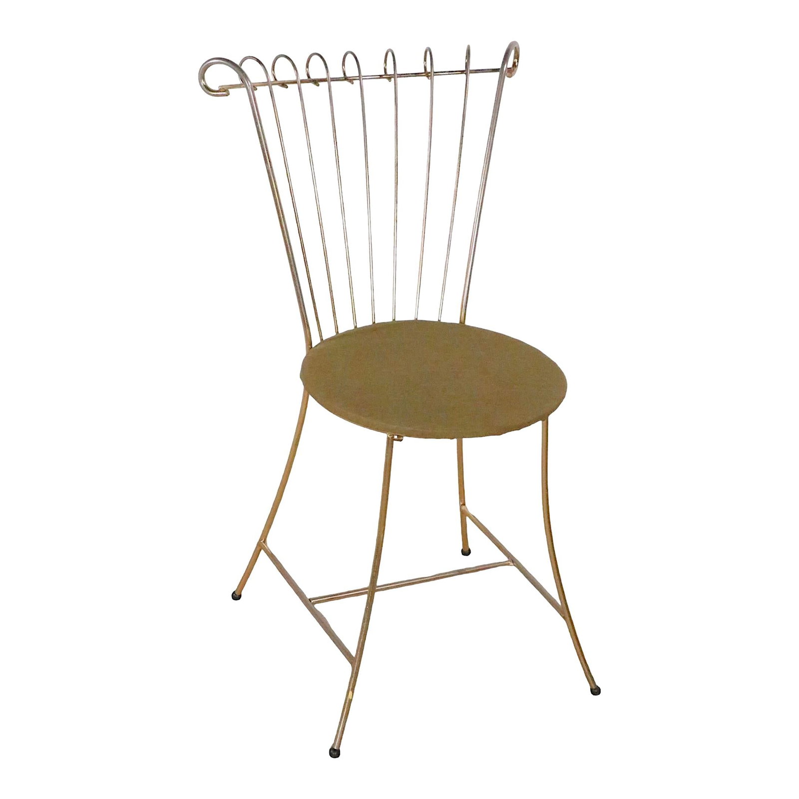 Vintage Hollywood Regency Gold Wrought Metal Boudoir Chair 1950s 1960s: Vintage Hollywood Regency Gold Wrought Metal Boudoir Chair 1950s 1960s Elevate your space with this stunning Hollywood Regency style side chair from the 1950s/1960s. Featuring a gold-toned wrought met