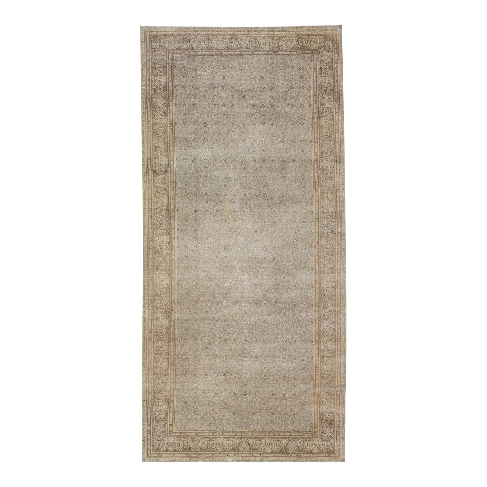 Antique Persian Agra Grey Wool Rug 7'2" x 15'3" Handmade Floral Design: Antique Persian Agra Grey Wool Rug 7'2" x 15'3" Handmade Floral Design Discover the timeless elegance of this antique Persian Agra rug, meticulously hand-knotted from high-quality wool. Featuring a so