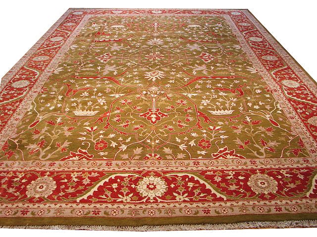 Olive Green Handmade Agra Quality Rug 9.8 x 14.6 Feet: Olive Green Handmade Agra Quality Rug 9.8 x 14.6 Feet Free continental US Shipping Enhance your living space with this exquisite handmade traditional Agra quality rug, featuring a stunning olive green