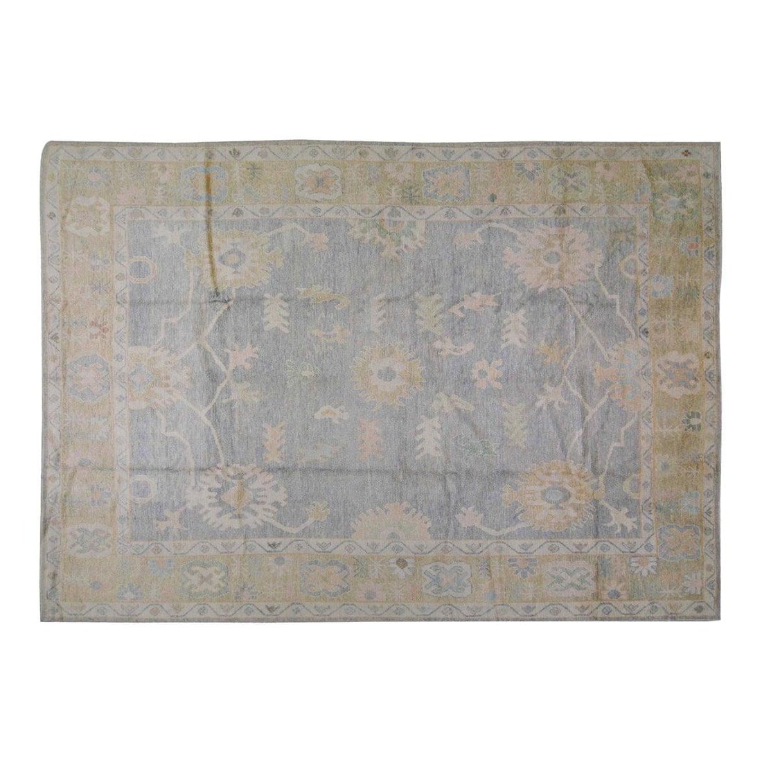 Hand-Knotted Wool Oushak Rug in Slate Gray 9'10 x 14'2: Hand-Knotted Wool Oushak Rug in Slate Gray 9'10 x 14'2 This Turkish Oushak rug is hand-knotted from wool using traditional techniques, offering a durable and richly textured surface. The slate gray co
