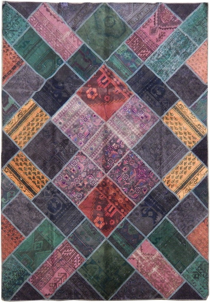 7.4 x 10.4 Antique Persian Patchwork Rug Handcrafted Wool Multi-Color (1 of 6)