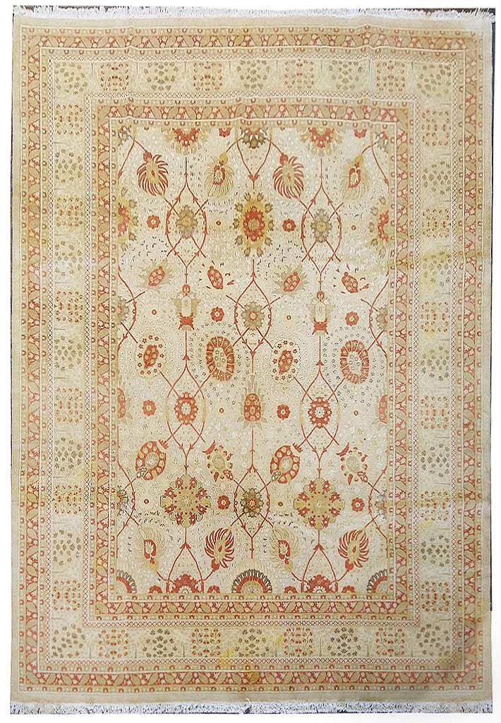 10 x 13.5 Chobi Zigler Hand-Knotted Oushak Rug in Light Colors: 10 x 13.5 Chobi Zigler Hand-Knotted Oushak Rug in Light Colors Free continental US Shipping Discover the beauty of our exquisite 10' x 13.5' Chobi Zigler Peshawar Oushak Rug, a stunning testament to t