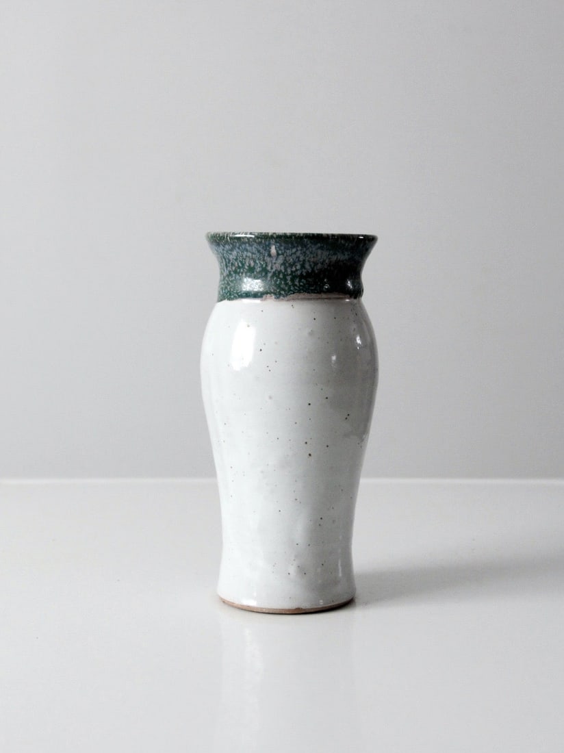 Speckled Studio Pottery Vase with Green Rim 9 inch (1 of 9)