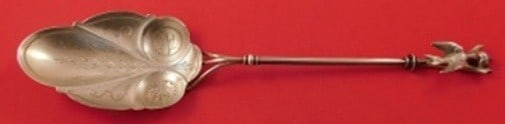 Antique Art Silver Sterling Berry Serving Spoon 10in 3D Bird (1 of 1)