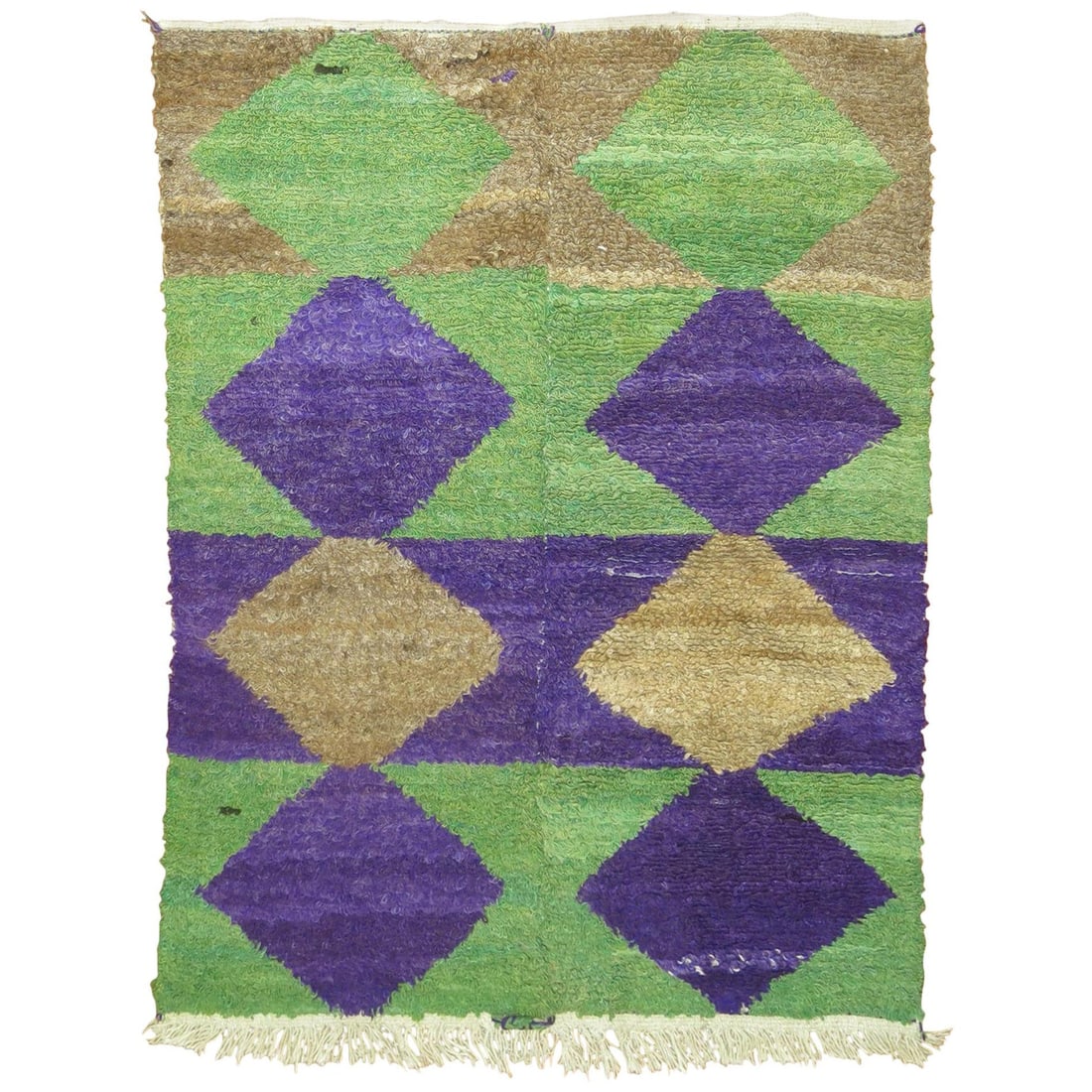 Zabihi Vintage Turkish Shag Rug Geometric Purple Green 3'9 x 5' (1 of 5)