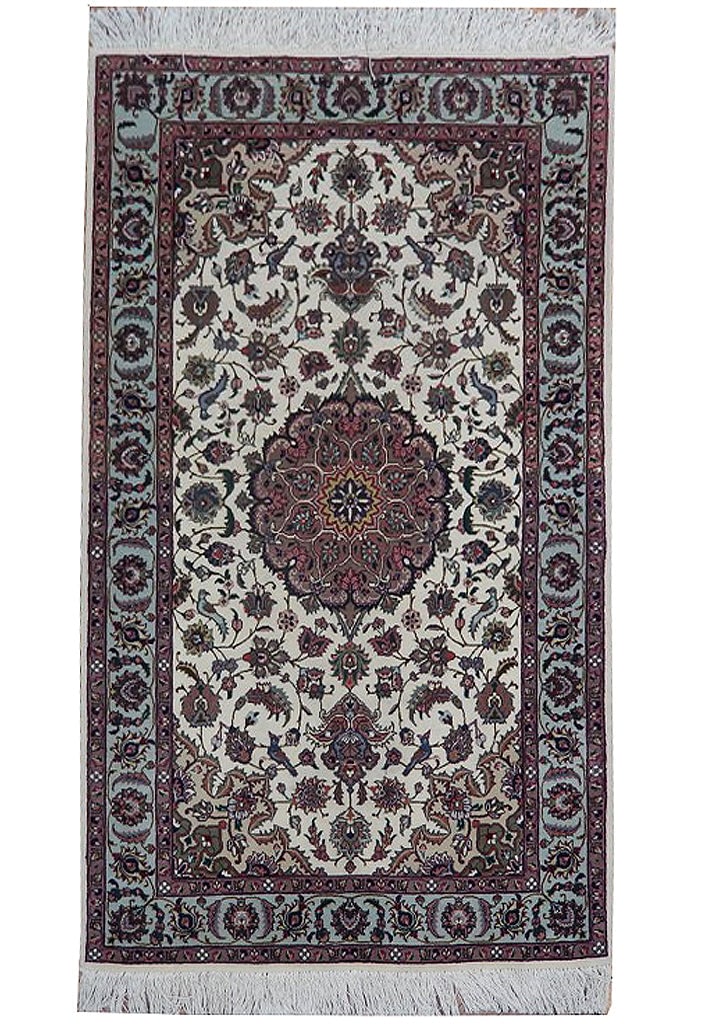Handcrafted 3' x 5' Persian Tabriz Rug Ivory Wool Silk Area Rug: Handcrafted 3' x 5' Persian Tabriz Rug Ivory Wool Silk Area Rug Free continental US Shipping Discover the exquisite 3' x 5' High-End Persian Tabriz Rug, a stunning example of timeless beauty and sophi