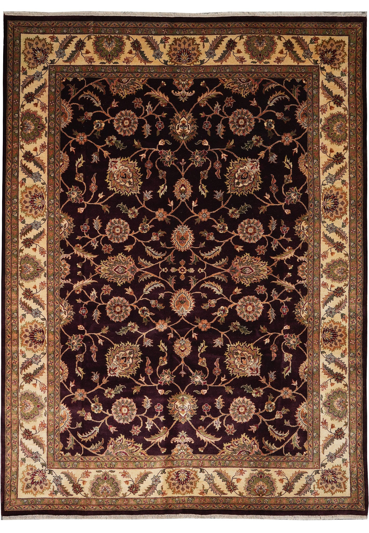 9 x 12 Black Dense Wool Jaipur Hand-Knotted Rug Floral Pattern: 9 x 12 Black Dense Wool Jaipur Hand-Knotted Rug Floral Pattern Free continental US Shipping This 9 x 12 Black Dense Wool Jaipur hand-knotted rug features a rich black background with intricate floral 
