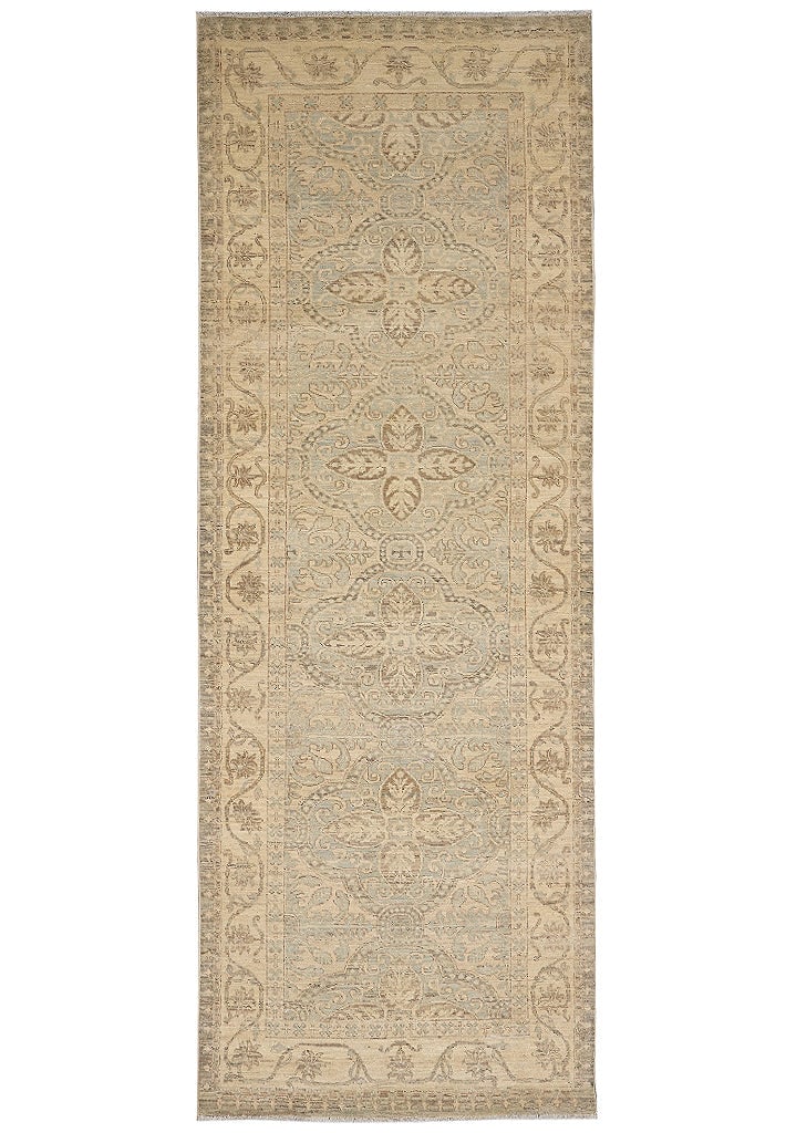 3.6 x 9.3 Handmade Afghanistan Chotan Runner Pastel Faded Wool: 3.6 x 9.3 Handmade Afghanistan Chotan Runner Pastel Faded Wool Free continental US Shipping This handmade Afghanistan Chotan runner features a soft pastel palette with faded tones and a traditional ge