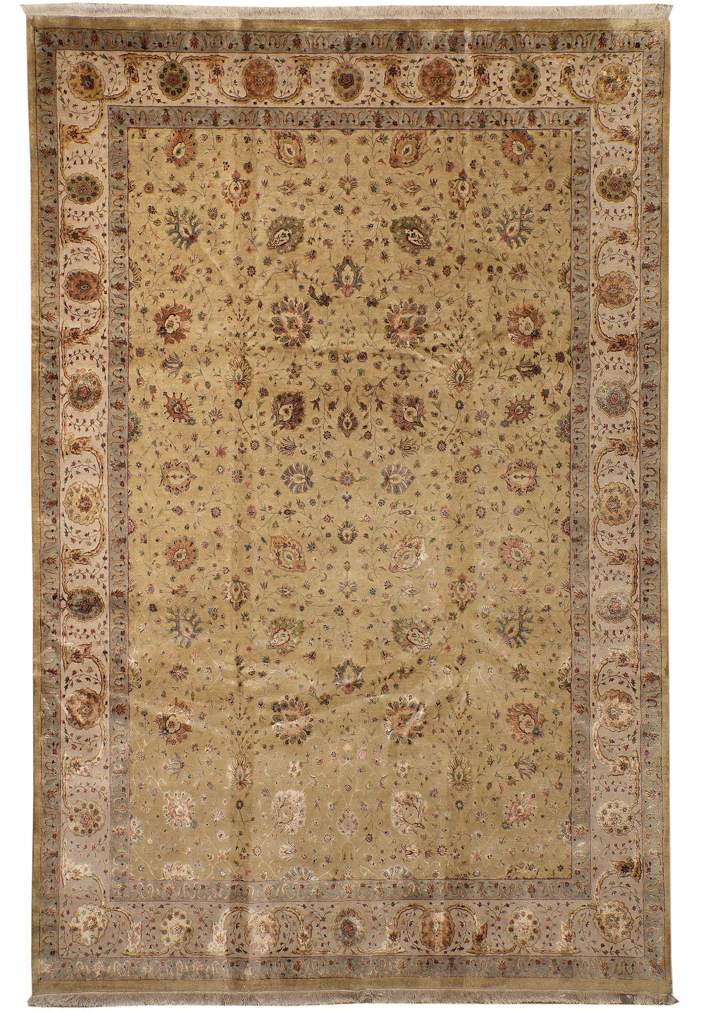 9 x 12.10 Chobi Peshawar Oushak Rug Hand Knotted Wool Silk Rich: 9 x 12.10 Chobi Peshawar Oushak Rug Hand Knotted Wool Silk Rich Free continental US Shipping This 9 x 12.10 Oushak rug features a neutral, tribal-inspired design with a classic Chobi pattern, delicate
