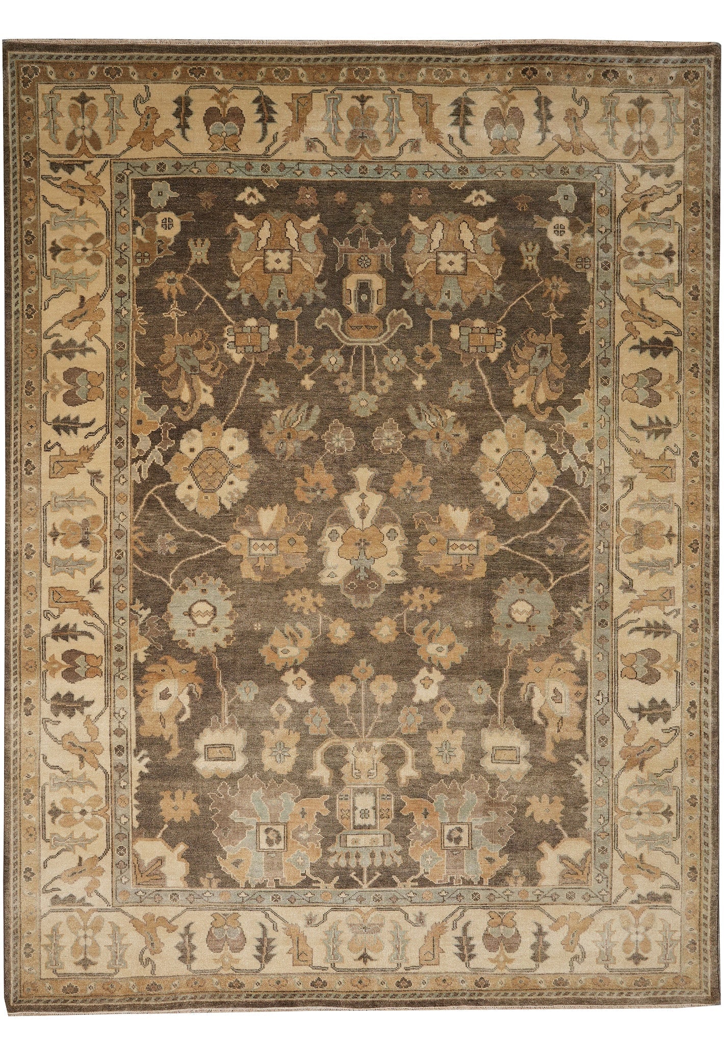 9.3 x 12 Handmade Oushak Rug Natural Wool Traditional Floral Design: 9.3 x 12 Handmade Oushak Rug Natural Wool Traditional Floral Design Free continental US Shipping This handmade Oushak rug features a 9.3 x 12 ft size and is crafted from 100% natural wool. Showcasing 