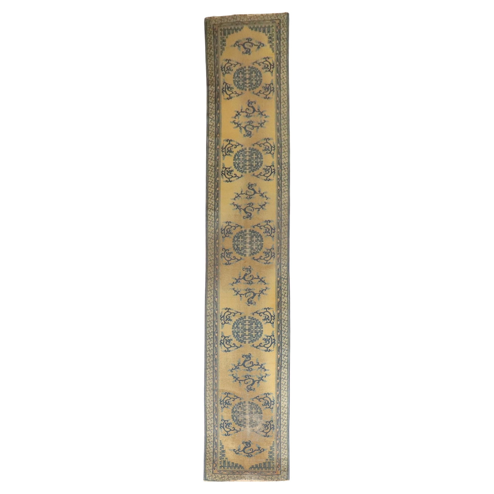 19th Century Hand-Woven Chinese Wool Runner Chinoiserie 29 x 173 in (1 of 6)