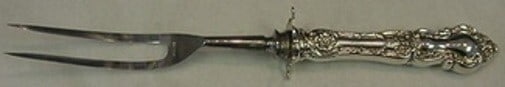 Wallace Meadow Rose Sterling Silver Carving Fork 10.75 Inch Serving Piece: Wallace Meadow Rose Sterling Silver Carving Fork 10.75 Inch Serving Piece This exquisite roast carving fork features the elegant Meadow Rose pattern by Wallace. Crafted from sterling silver with a hol