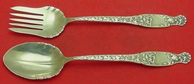 Whiting Heraldic Sterling Silver 12in Salad Servers Ruffled Fork Set (1 of 1)