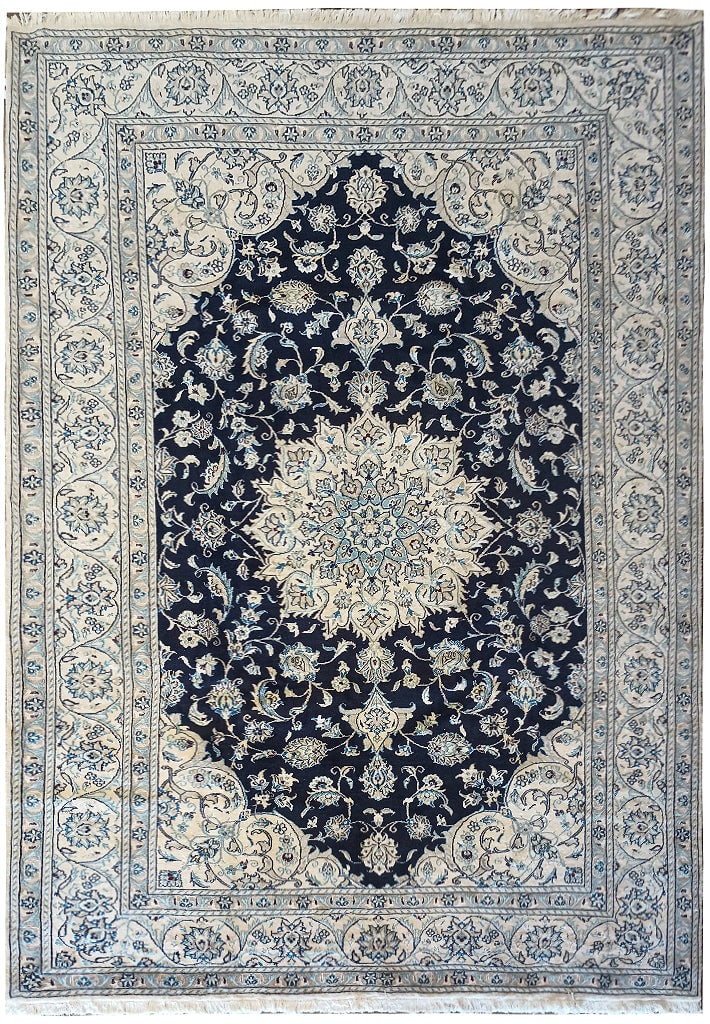 Handmade Persian Nain Rug 6.7 x 10 Wool Silk Quality Carpet: Handmade Persian Nain Rug 6.7 x 10 Wool Silk Quality Carpet Free continental US Shipping Discover the elegance of this exquisite 6.7 x 10 Persian Nain Rug, meticulously crafted from a luxurious blend 