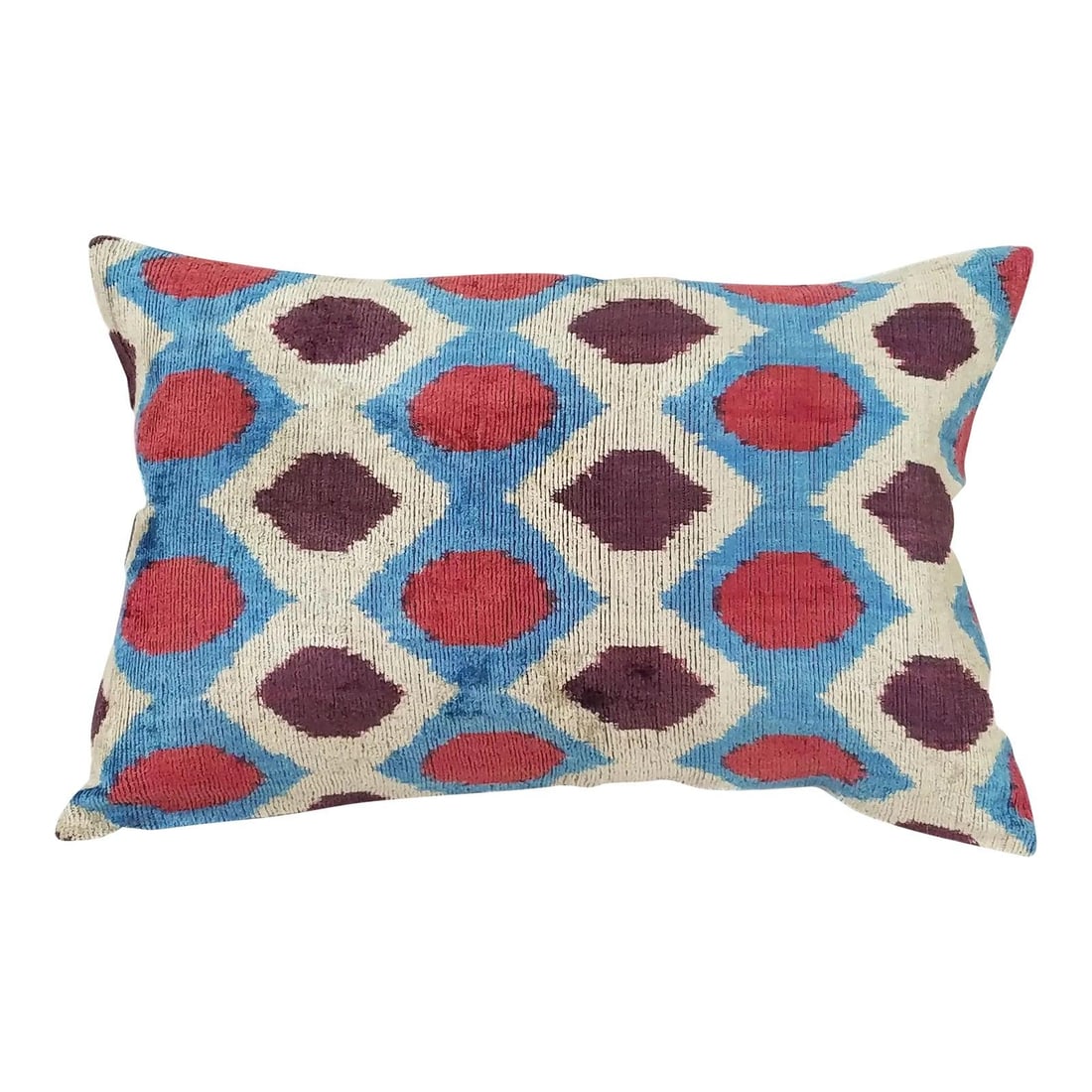 Uzbek Silk Ikat Velvet Decorative Pillow with Linen Backing (1 of 3)