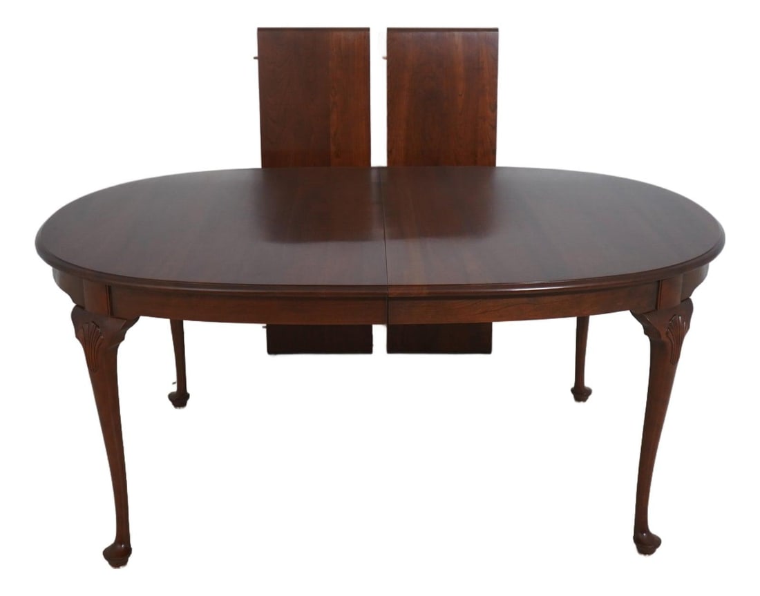 Queen Anne Cherry Wood Dining Table with Two Extension Leaves (1 of 10)