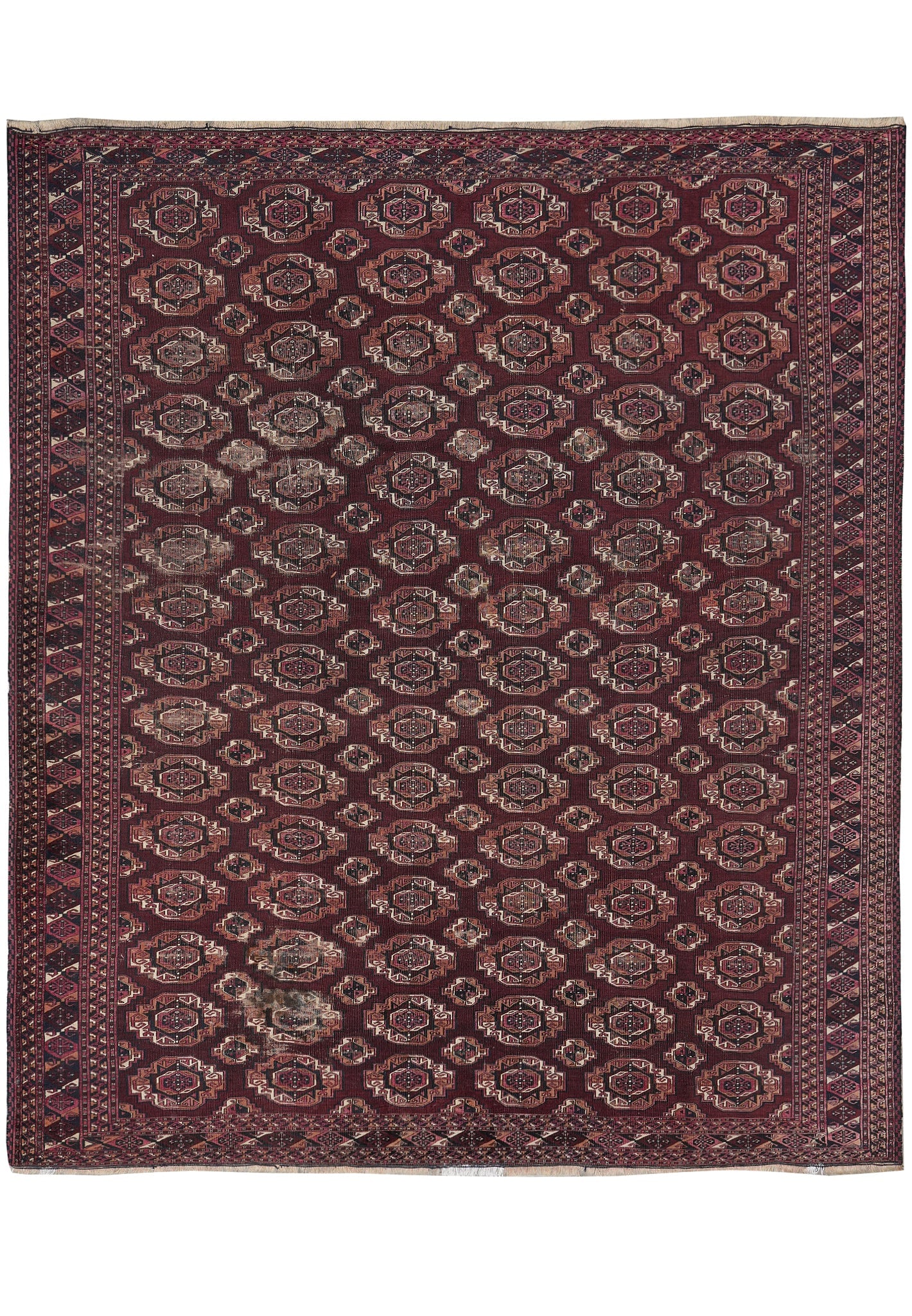 8 x 9 Antique Persian Turkman Bokhara Rug Burgundy Tekke Gul Low Pile (1 of 11)