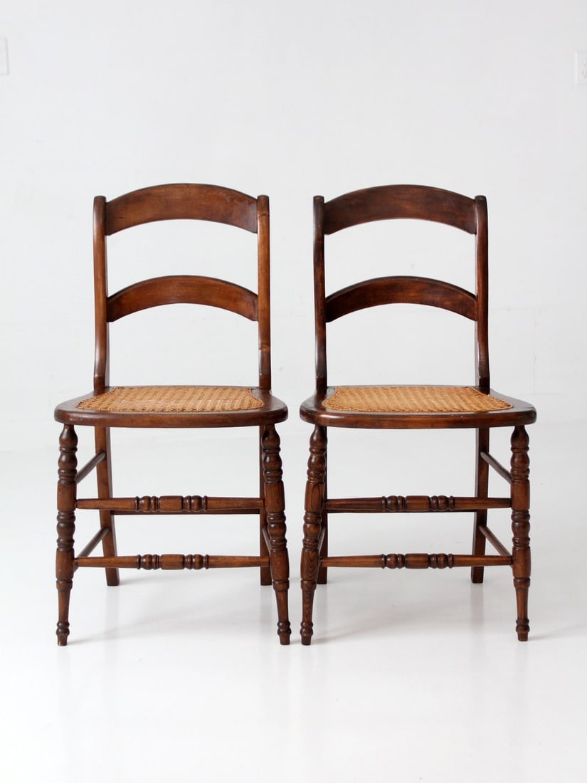 Pair of Early 20th Century Ladderback Dining Chairs with Cane Seats (1 of 11)