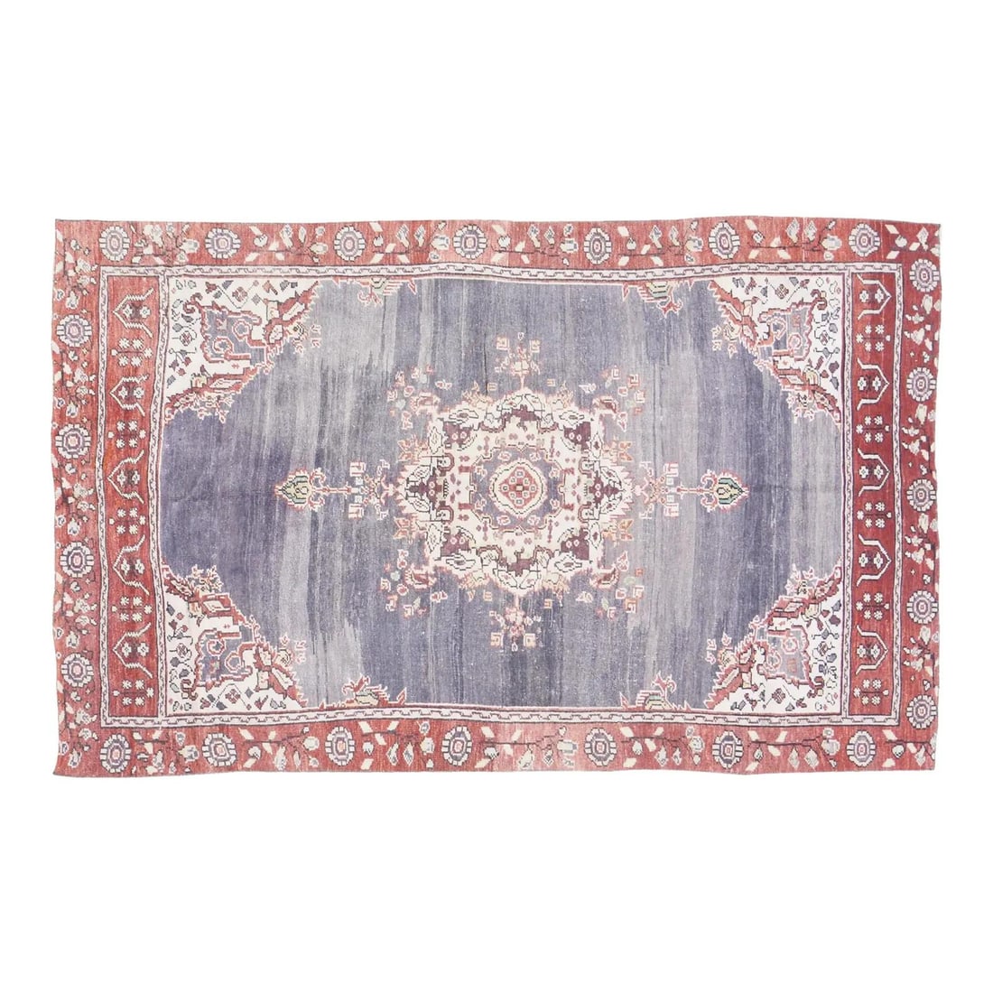 4'9 x 7'8 Turkish Oushak Wool Area Rug Hand Knotted Vintage: 4'9 x 7'8 Turkish Oushak Wool Area Rug Hand Knotted Vintage This vintage Turkish Oushak rug is hand-knotted from high-quality wool using traditional techniques. Its rich burgundy color and textured su