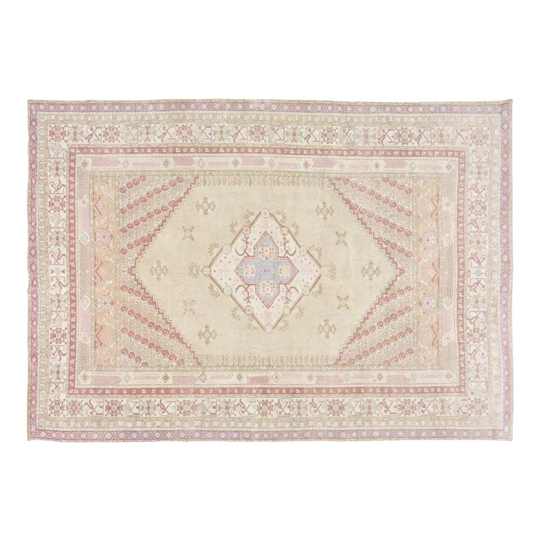 Anatolian Wool Medallion Area Rug 7'1" x 10'2" Vintage Turkish: Anatolian Wool Medallion Area Rug 7'1" x 10'2" Vintage Turkish This vintage Turkish Anatolian rug features a hand-knotted wool construction with a medallion design and a silky soft texture. The rug sh