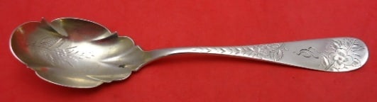 Towle Number 43 Sterling Silver Preserve Serving Spoon Gold Washed 6 7/8": Towle Number 43 Sterling Silver Preserve Serving Spoon Gold Washed 6 7/8" A Towle sterling silver preserve spoon in the Number 43 pattern. This serving spoon features a scalloped brite-cut design, gol