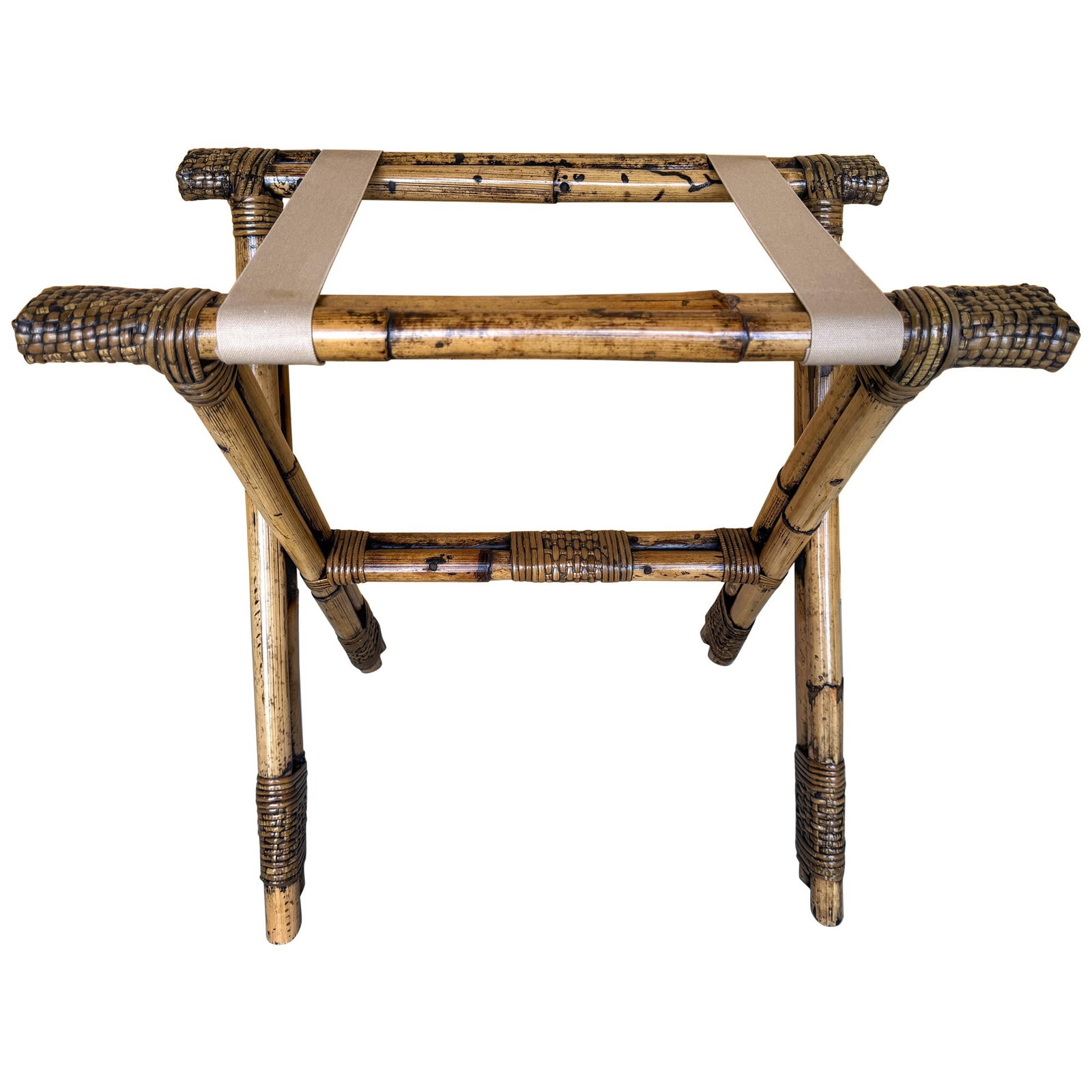 Mid-Century Vintage Bamboo Reed Willow Luggage Rack Tray Table 1960s: Mid-Century Vintage Bamboo Reed Willow Luggage Rack Tray Table 1960s This Vintage Bamboo Reed and Willow Luggage Rack/Tray Table Stand combines functionality with natural elegance. Crafted from sturdy