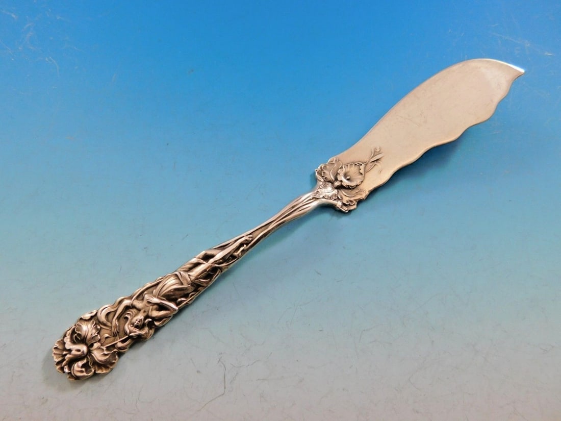 Alvin Raphael Sterling Silver Butter Spreader 7 1/8 Art Nouveau Floral Design (1 of 6)
