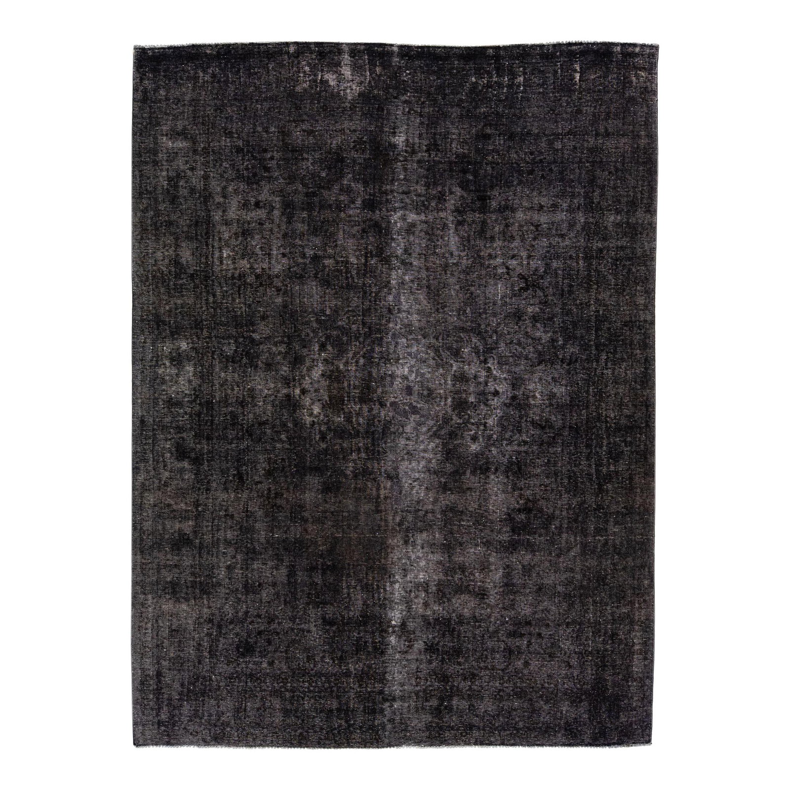 Vintage Overdyed Hand-Knotted Wool Rug 9'4 x 12'6 Charcoal Floral Design: Vintage Overdyed Hand-Knotted Wool Rug 9'4 x 12'6 Charcoal Floral Design Enhance your space with this stunning Vintage Overdyed hand-knotted wool rug, featuring a beautiful grey field adorned with int