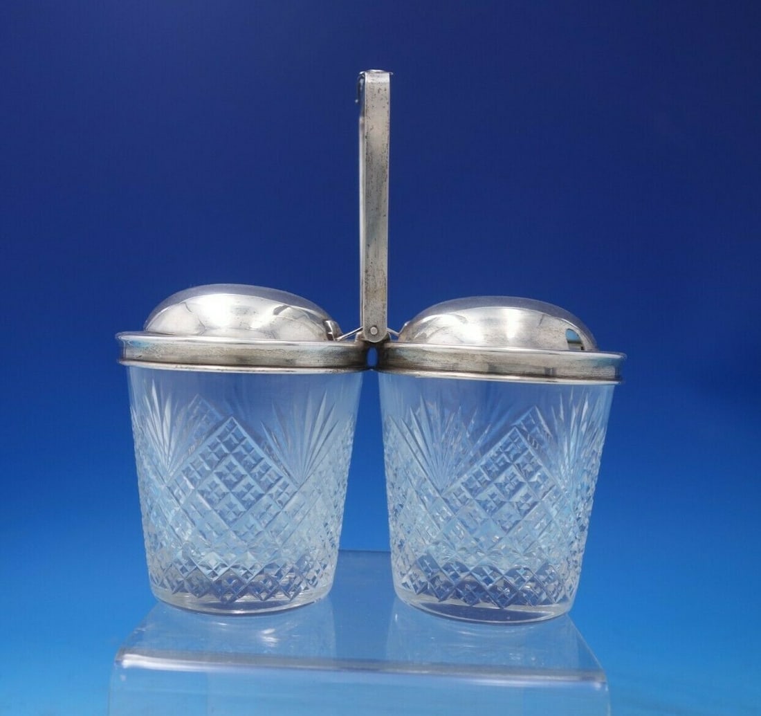 Tiffany & Co Hamilton Sterling Silver Cut Crystal Condiment Set: Tiffany & Co Hamilton Sterling Silver Cut Crystal Condiment Set Discover the exquisite Hamilton Condiment Set by Tiffany & Co., crafted from high-quality sterling silver and adorned with stunning cut 