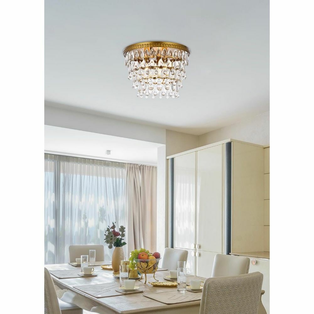 Living District Nordic 3-Light Brass Flush Mount Crystal Ceiling Fixture 15 in (1 of 9)