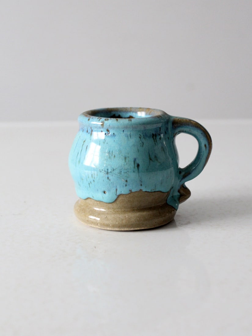 Artist Signed Vintage Pottery Mug Speckled Turquoise Drip Glaze (1 of 10)