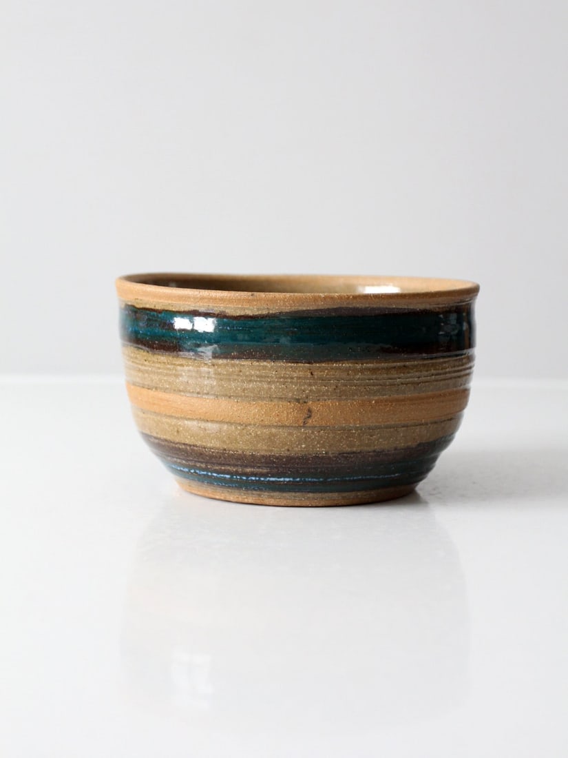 Handcrafted Vintage Studio Pottery Bowl with Brown Turquoise Glaze (1 of 8)