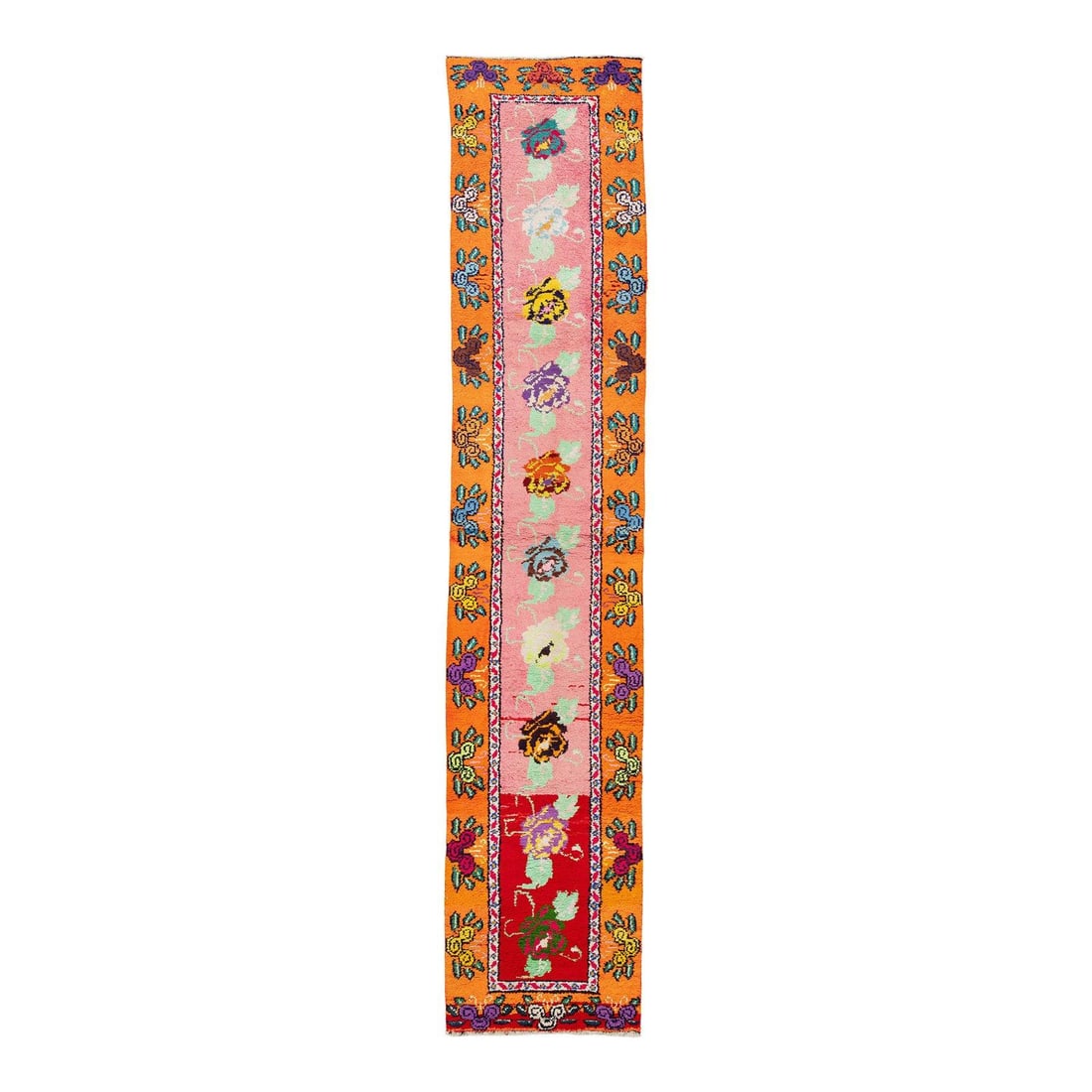 Turkish Wool Vintage Runner Rug with Colorful Anatolian Floral Patterns 2'8 x 13'3: Turkish Wool Vintage Runner Rug with Colorful Anatolian Floral Patterns 2'8 x 13'3 This handmade vintage Turkish runner is handwoven from wool and features a vivid gradient field with richly detailed 