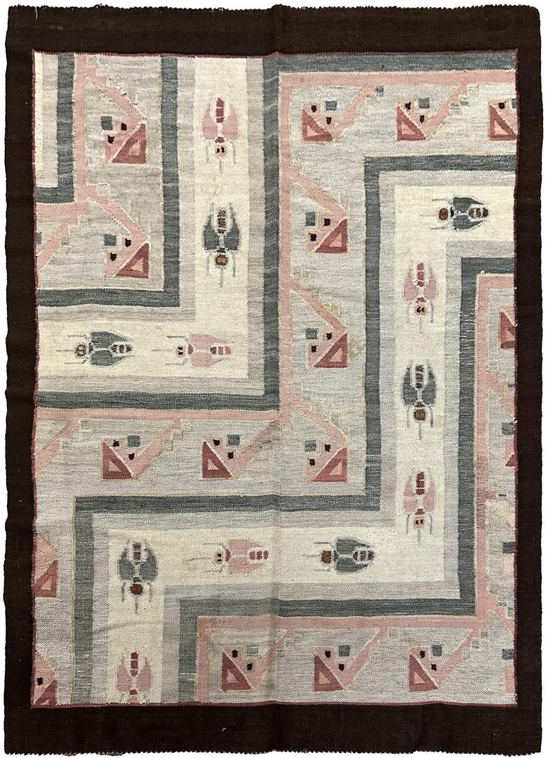 Vintage Wool Tapestry Rug 4x5 Scarab Motif Navajo Inspired (1 of 9)
