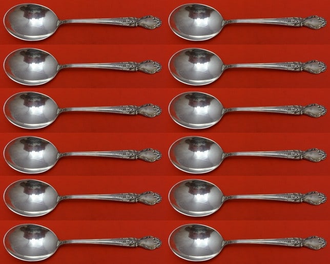 International Sterling Silver Brocade Cream Soup Spoon Set 12 Pieces: International Sterling Silver Brocade Cream Soup Spoon Set 12 Pieces Enhance your dining experience with this exquisite 12-piece set of cream soup spoons from the esteemed Brocade pattern by Internati