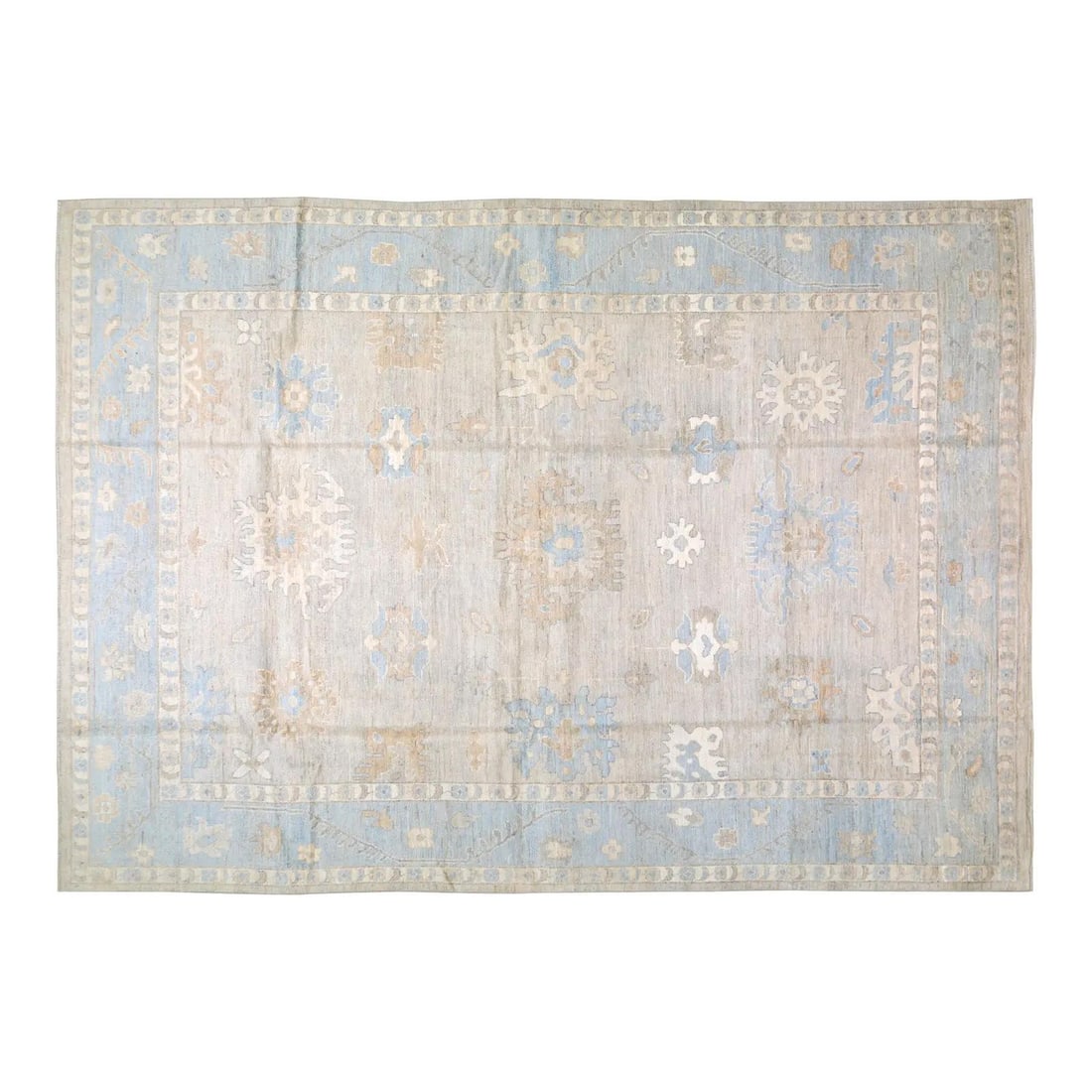10' x 14' Wool Floral Oushak Rug with Natural Tan Tones: 10' x 14' Wool Floral Oushak Rug with Natural Tan Tones This contemporary Oushak rug features a hand-knotted wool construction with natural colors and a floral style. It showcases a fine weave and a t