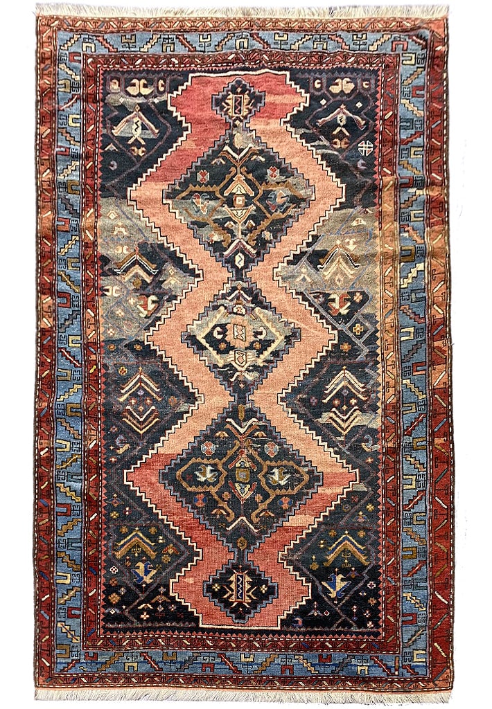 5.1 x 7.4 Semi-Antique Tribal Persian Kurd Wool Rug: 5.1 x 7.4 Semi-Antique Tribal Persian Kurd Wool Rug Free continental US Shipping Introducing a stunning 5.1 x 7.4 Semi-Antique Tribal Persian Kurd Rug, expertly crafted from high-quality wool on wool.