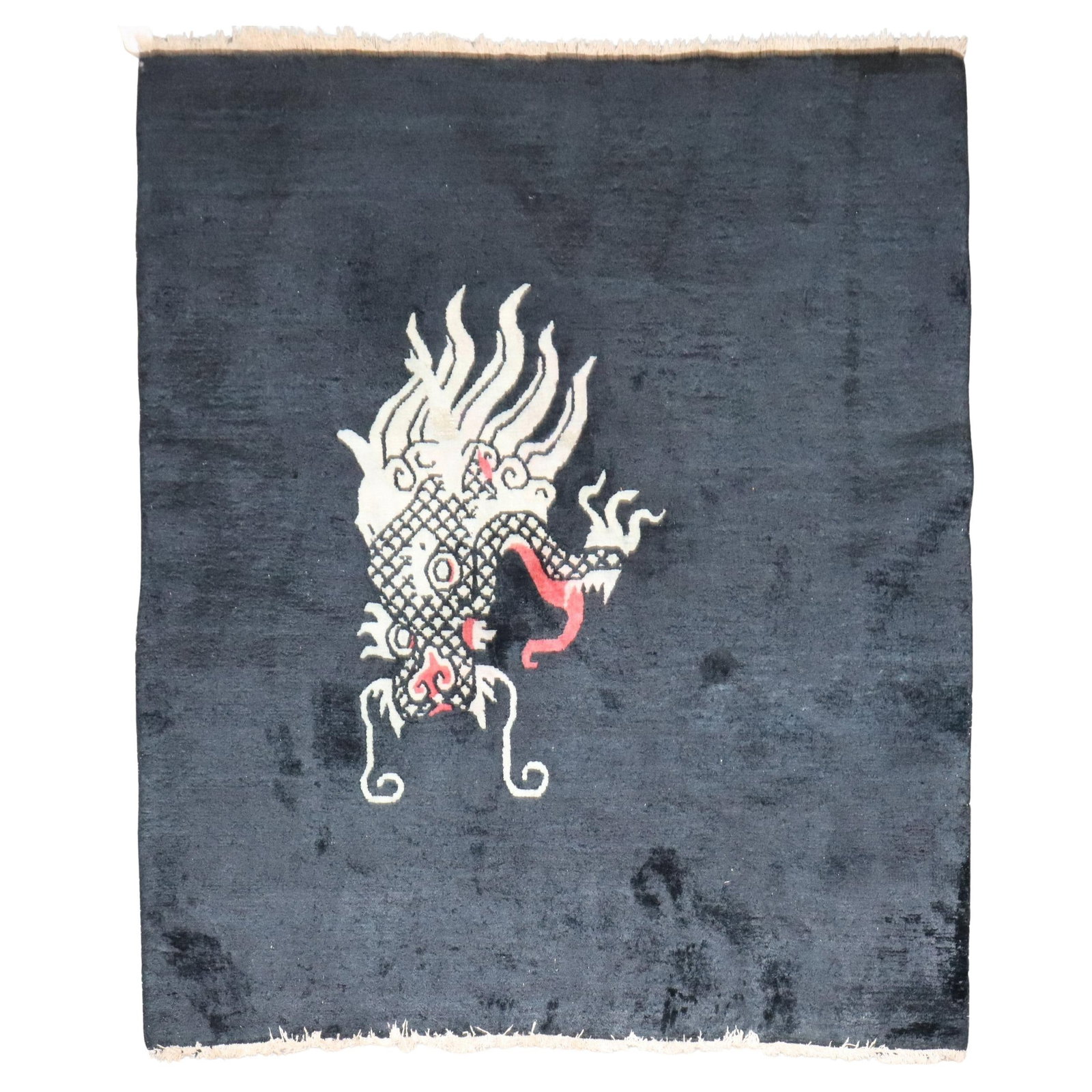 Zabihi Collection Vintage Tibetan Dragon Rug 60 x 70 Hand-Knotted Wool Agra Style: Zabihi Collection Vintage Tibetan Dragon Rug 60 x 70 Hand-Knotted Wool Agra Style Discover the exquisite Zabihi Collection Square Dragon Vintage Tibetan Rug, a stunning addition to any space. This uni
