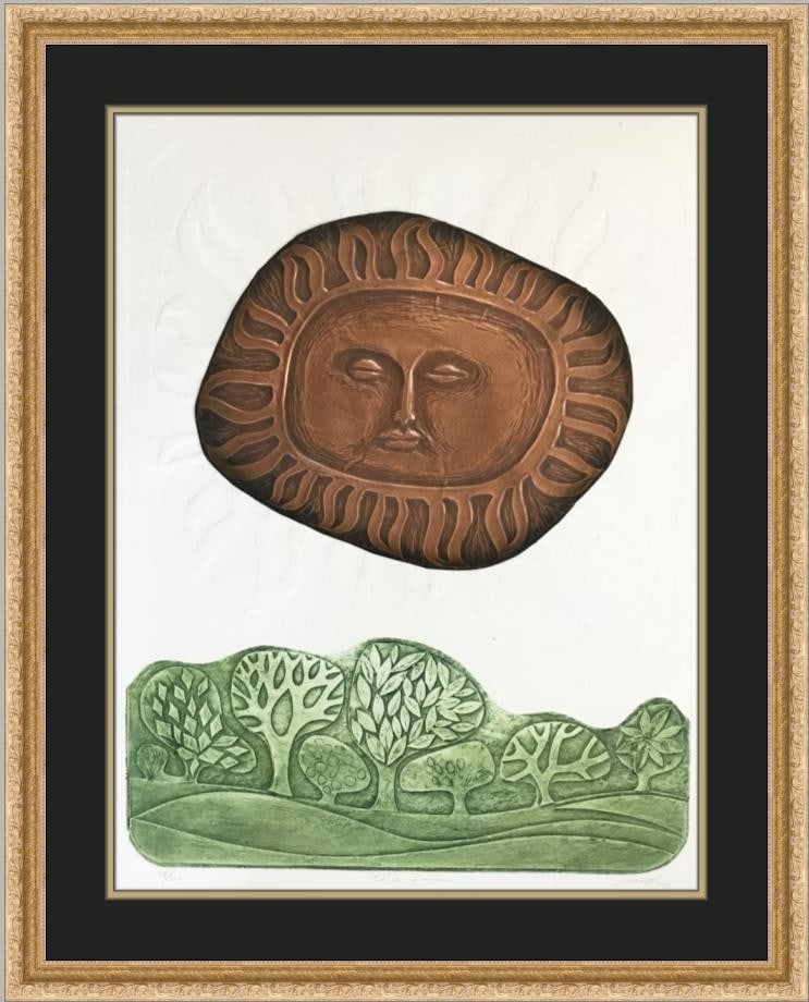 Framed Intaglio Etching Print The Sun Signed by Mikulas Kravjansky (1 of 5)