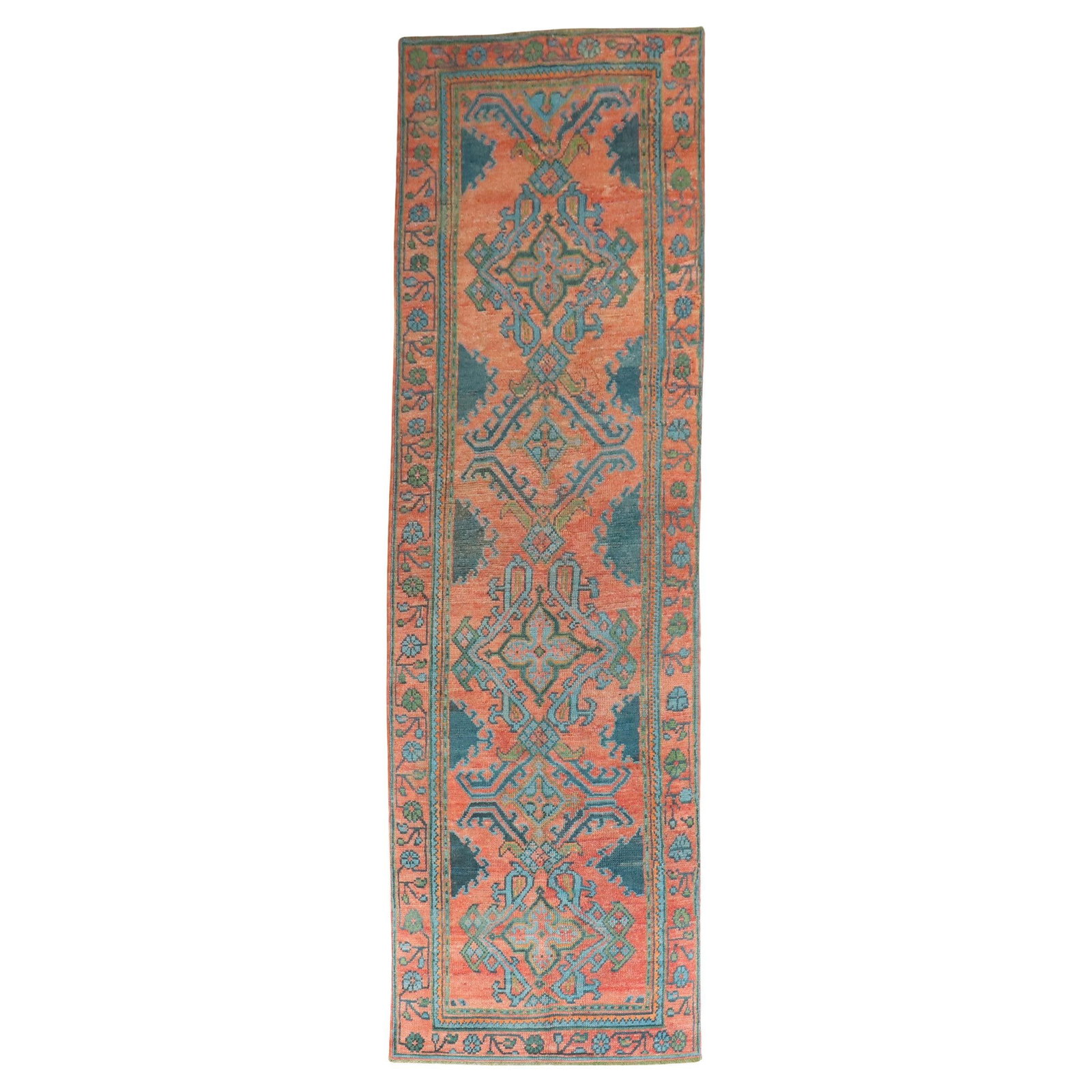 Early 1900s Turkish Oushak Wide Wool Runner Rug 44 x 152 Inches: Early 1900s Turkish Oushak Wide Wool Runner Rug 44 x 152 Inches This early 20th-century Turkish Oushak runner features a wide design, hand-woven from wool. Showcasing the distinctive Oushak style, it 