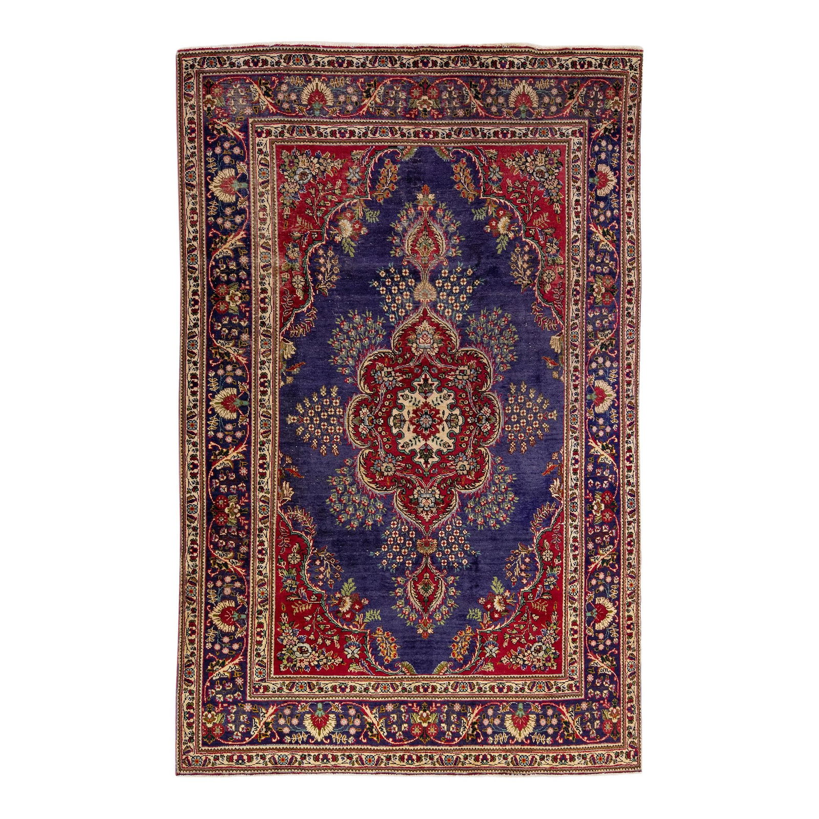Vintage Persian Tabriz Handmade Wool Medallion Rug Navy Blue 6'4 x 10: Vintage Persian Tabriz Handmade Wool Medallion Rug Navy Blue 6'4 x 10 This stunning vintage Persian Tabriz rug showcases exquisite hand-knotting craftsmanship and features a rich navy blue field. High
