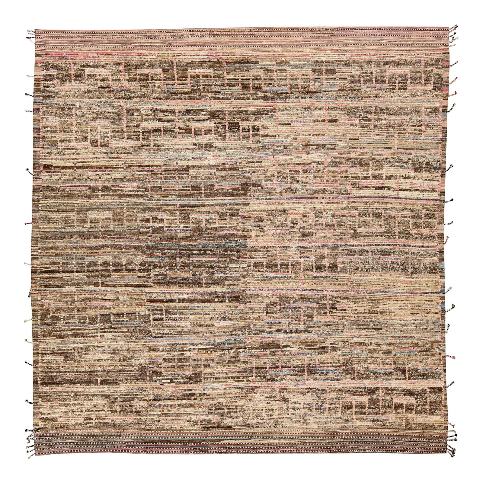 Oversize Handmade Moroccan Wool Rug Boho Chic Design Brown Beige: Oversize Handmade Moroccan Wool Rug Boho Chic Design Brown Beige Elevate your space with this stunning Moroccan style handmade wool rug. Featuring a beautiful beige and brown field, this modern piece 