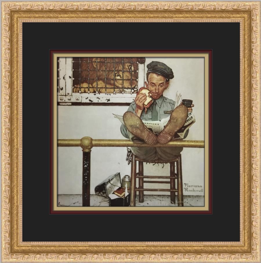 Framed Norman Rockwell Lion and his Keeper Offset Lithograph Print: Framed Norman Rockwell Lion and his Keeper Offset Lithograph Print This is a professionally custom framed Norman Rockwell open edition print titled Lion and his Keeper. It is an offset lithograph on p
