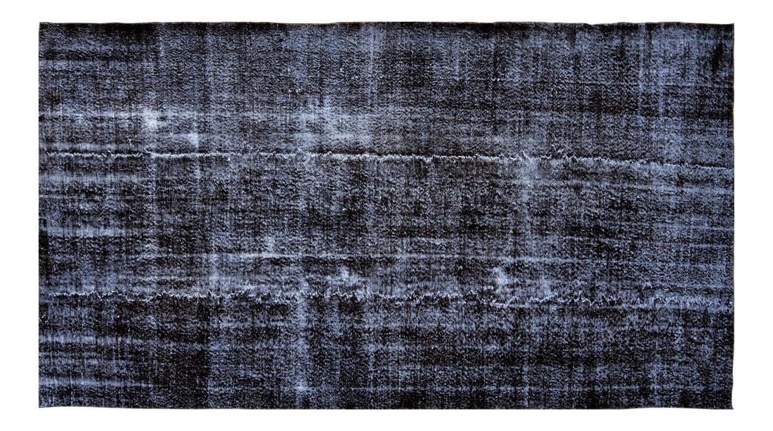 Hand Knotted Anatolian Wool Rug in Black Overdyed 6'x11' Fine Weave: Hand Knotted Anatolian Wool Rug in Black Overdyed 6'x11' Fine Weave This vintage Turkish Anatolian rug features an overdyed design with natural colors and a fine hand-knotted weave. Crafted from organ