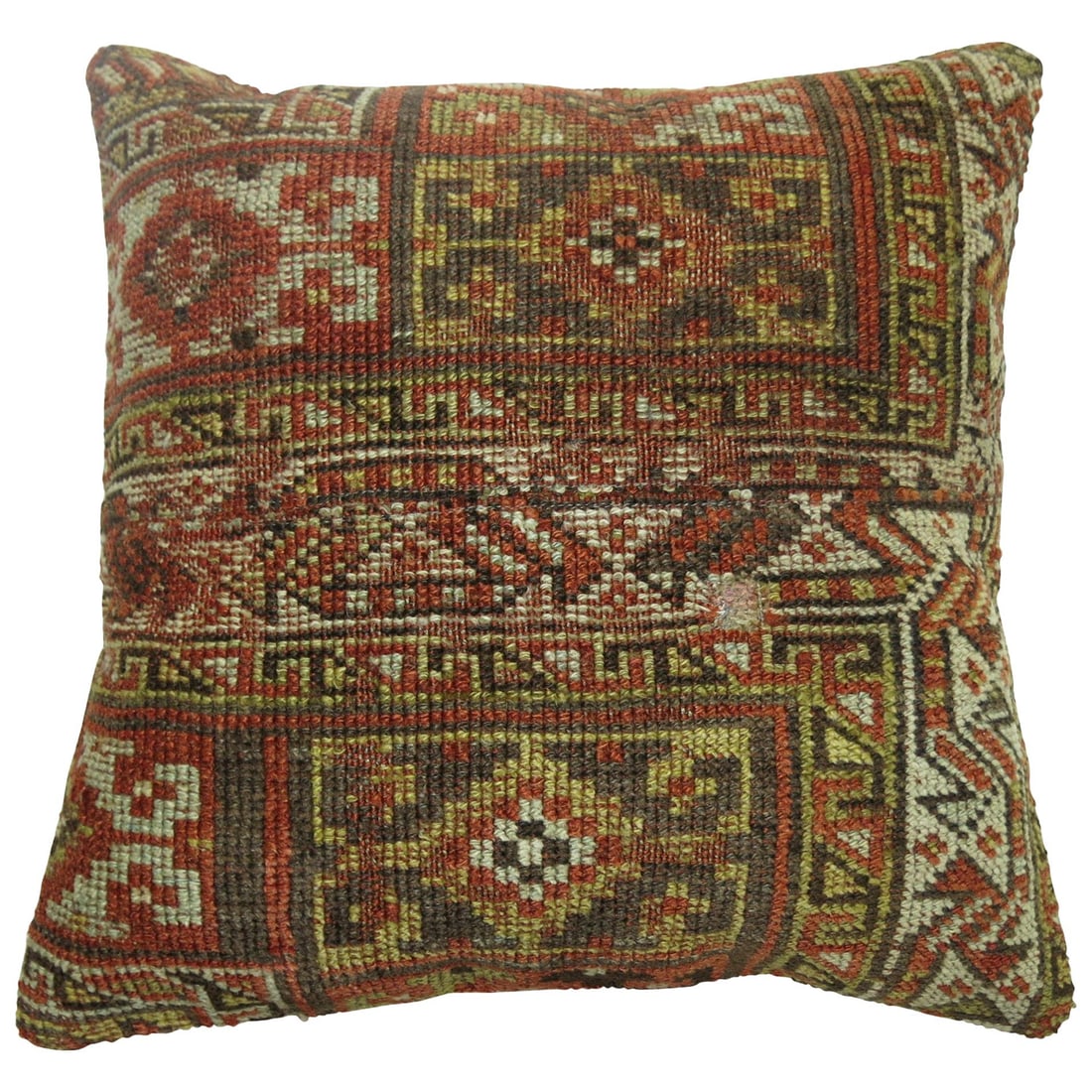 Rustic Accent Pillow Crafted From Antique Persian Kurd Rug 17 x 18 Inches (1 of 4)