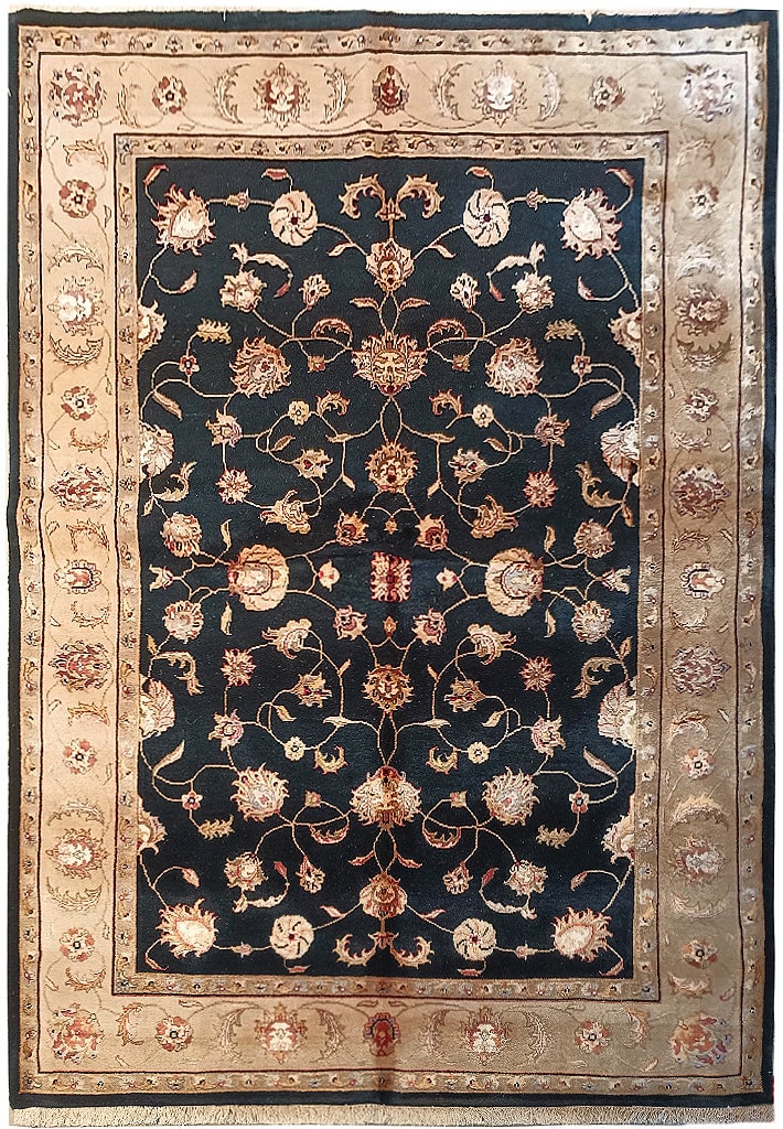 5 x 7 Hand Knotted Jaipour Tabriz Wool and Silk Area Rug Black: 5 x 7 Hand Knotted Jaipour Tabriz Wool and Silk Area Rug Black Free continental US Shipping Transform your living space with this stunning 5' x 7' Wool and Silk Jaipour Rug in a sophisticated combinat