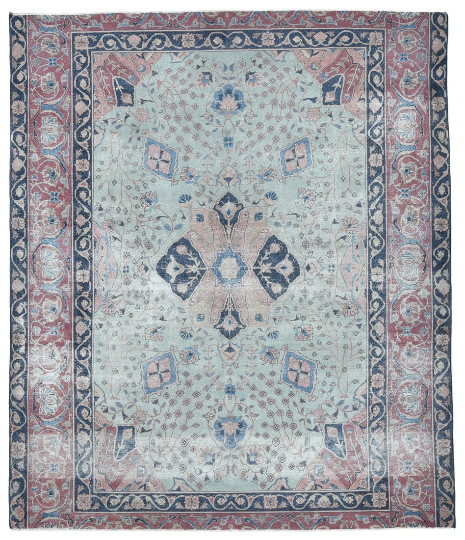 Vintage Handmade Floral Wool Area Rug 7'11 x 9'2 Antique Carpet (1 of 13)